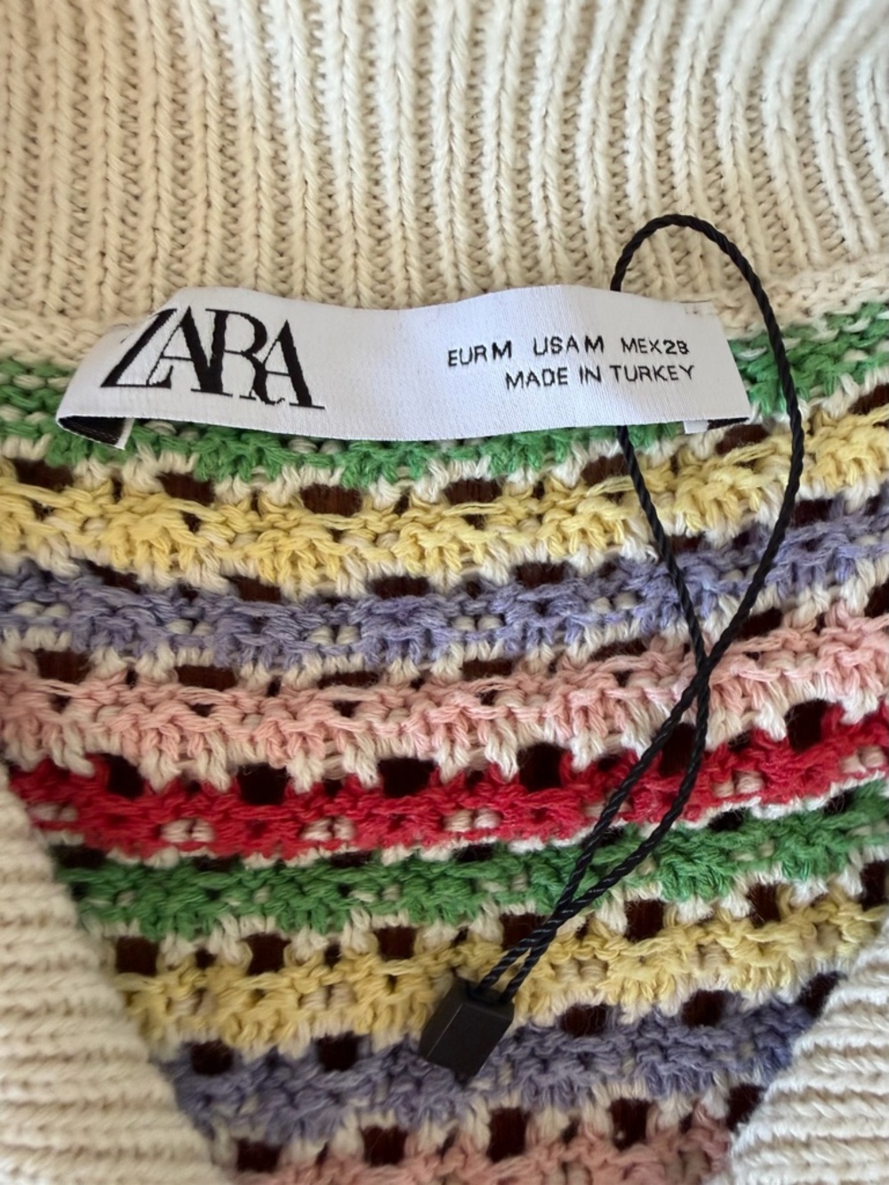 Zara Striped Crochet Knit Cardigan Jacket size M - Picture 7 of 8